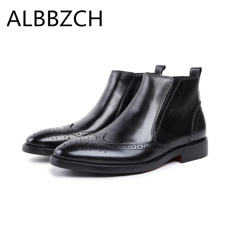De Los Vestido Hombres Nuevo Motocicleta Cuero Black Botas Boda Alta Brogue Vaca Moda Real Zapatos Tallado Trabajo La 5Bfw4