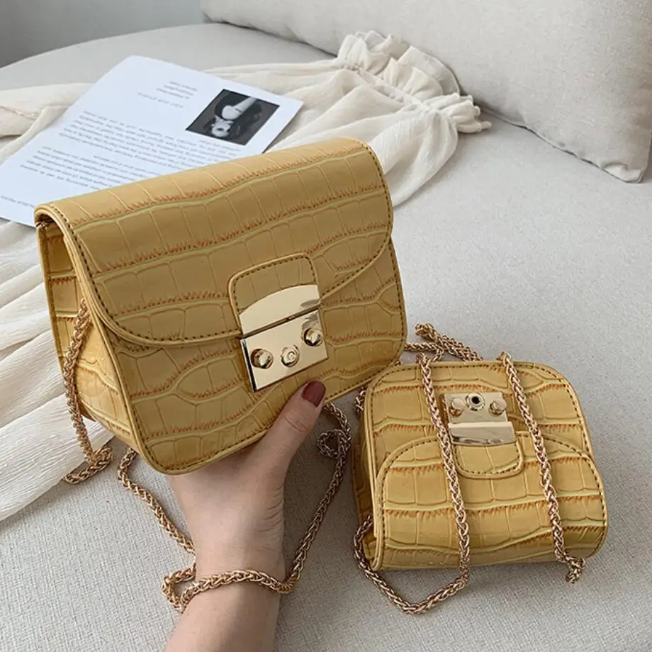 

Mini Stone Pattern Flap Square Bag 2019 Fashion New Quality Leather Women's Designer Handbag Lock Chain Shoulder Messenger Bag