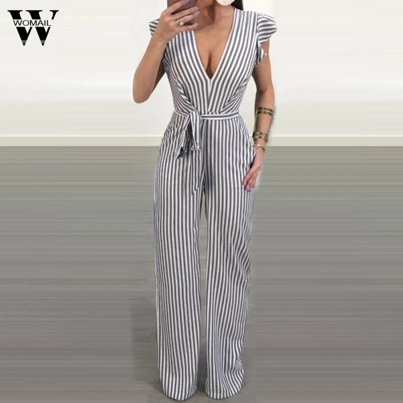 

Womail Jumpsuit Women 2018 Summer Women Summer Sleeveless Striped Halter Ruffle Sexy Plus Size Jumpsuit N30