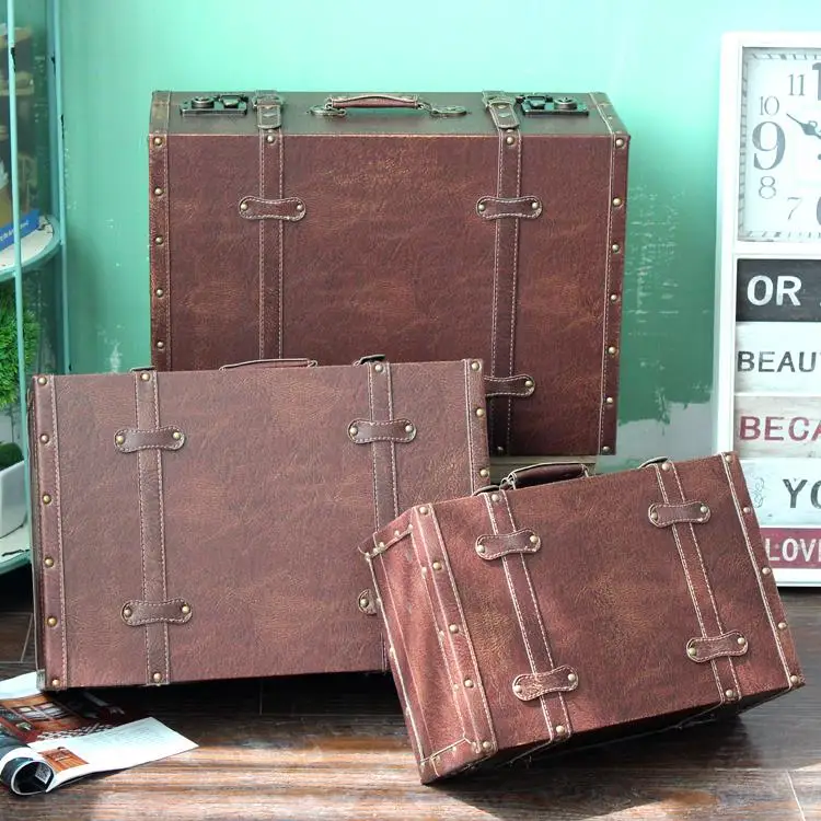 American retro wooden props box suitcase trunk antique old decor decoration window display | Дом и сад