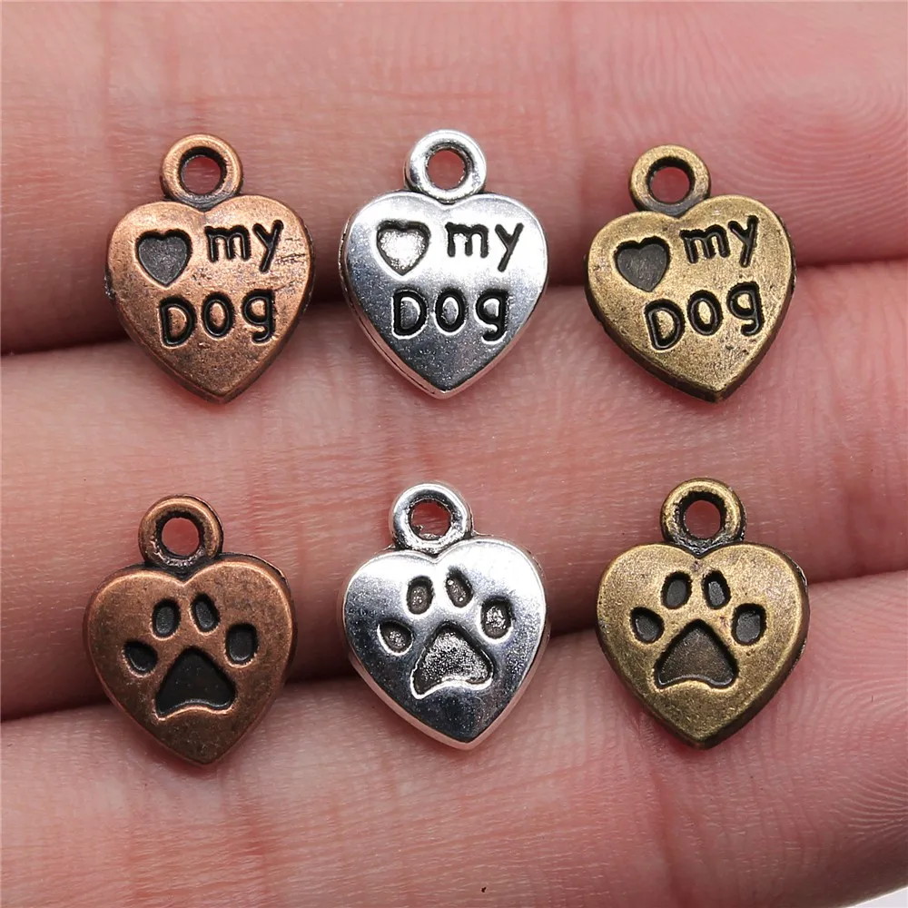 

WYSIWYG 12pcs 13x10mm Dog Paw Charm Pendante Love My Dog For Jewelry Making Dog Paw Print Pendant Charm