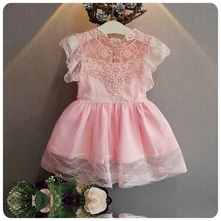 

2016 Korean Summer New Pattern Children's Garment Girl Baby Lace Yarn Dress Girl Six One Princess Full Dress