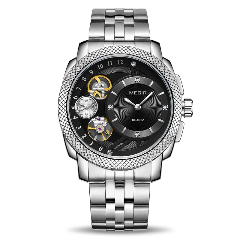 MEGIR, модные мужские часы, Лидирующий бренд, Роскошные Спортивные кварцевые наручные часы с кожаным ремешком, армейские военные часы, мужские часы Erkek Kol Saati - Цвет: MS2091G-1