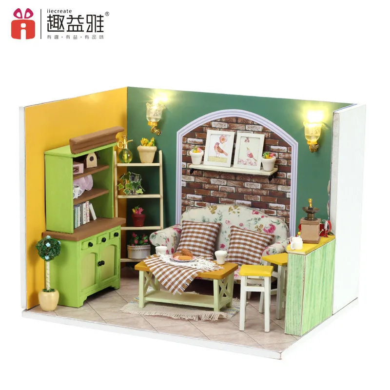 

iiE CREATE DIY Dollhouse Toys with Furniture LED Voice Control Switch Dustproof Cover Romantic Kids Christmas Gift Lovely House