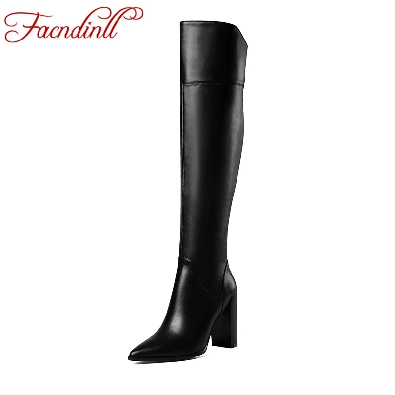 Femme Bout Haute Nouvelles Véritable En Genou Le Femmes Zipper Chaussures Bottes Black D'équitation Pointu Cuir Facndinll Beige Noir À S Sur Hauts; Talons qwU6W8nf