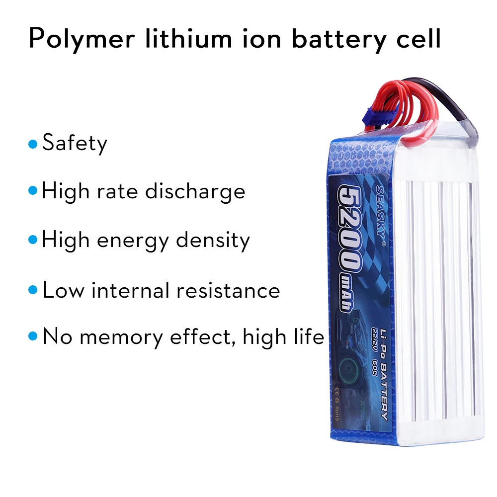 SEASKY 22.2V 5200mAh 6S 60C-120C LiPo Battery with XT60 T Plug for RC DJI F450 Quadcopter RC Helicopter Airplane Hobby Drone FPV