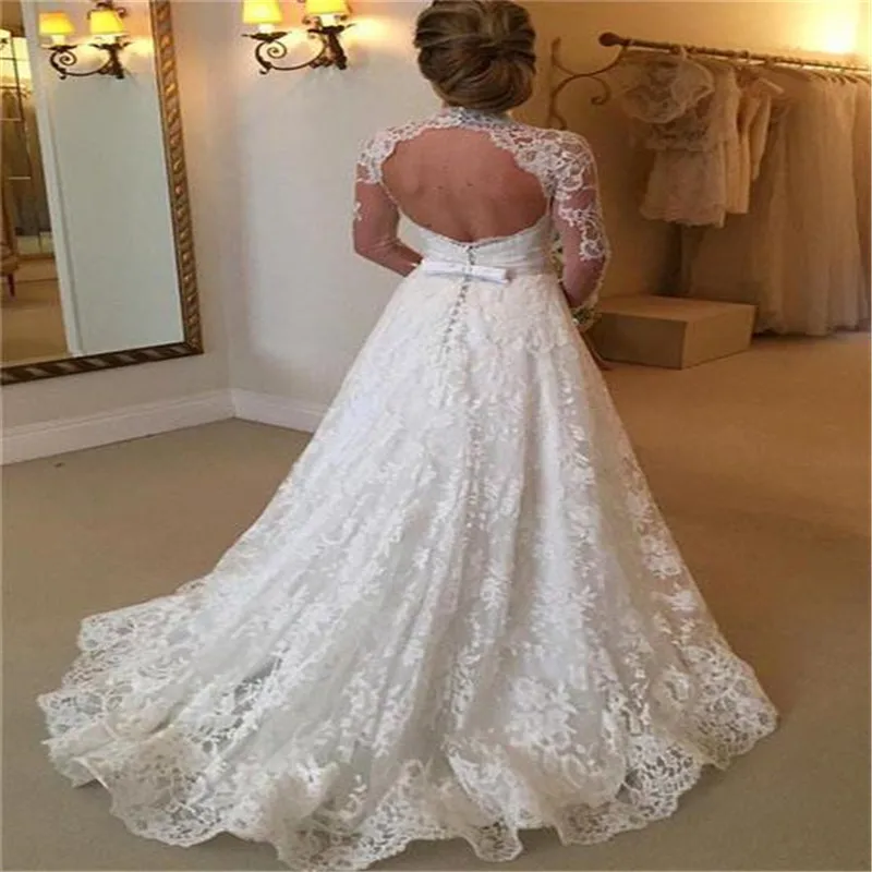 Large size Spring dresses Woman White Backless Lace Mermaid NightClub Dress 2019 Long Sleeve Party Gown Bride Dress (4) - 