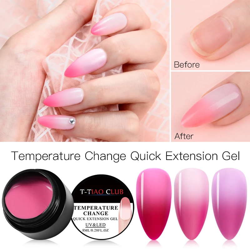 

T-TIAO CLUB Thermal Quick Extension Gel Temperature Color Poly UV Gel Manicure Soak Off Crystal Jelly Finger Building Gel Tips