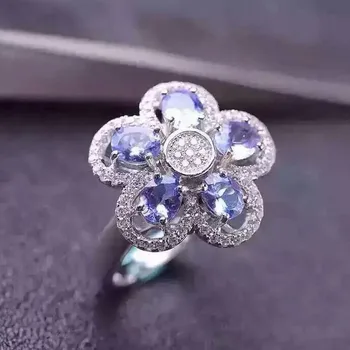 

100% fidelity Natural tanzanite Ring s925 sterling silver Natural blue gemstone flowers ring fine Jewelry for women party