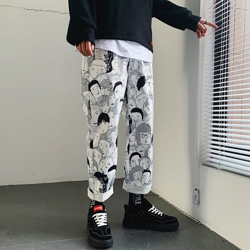 2019 Discount Only Today Cargo Pants For Men White Printed Cartoon Harajuku Japanese Fashion Summer Male Cargo Pants