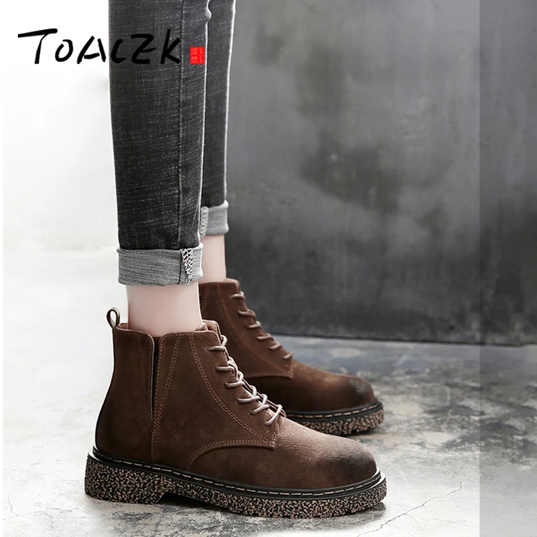 

Retro women's boots women's new winter plus velvet flat boots warm cotton shoes