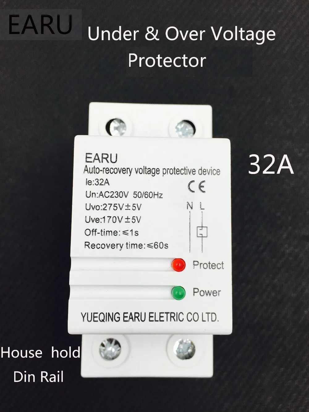 

1 pc 32A 220V Din Rail Self Recovery Automatic Reconnect Over & Under Voltage Protector Lightening Protection Protective Relay