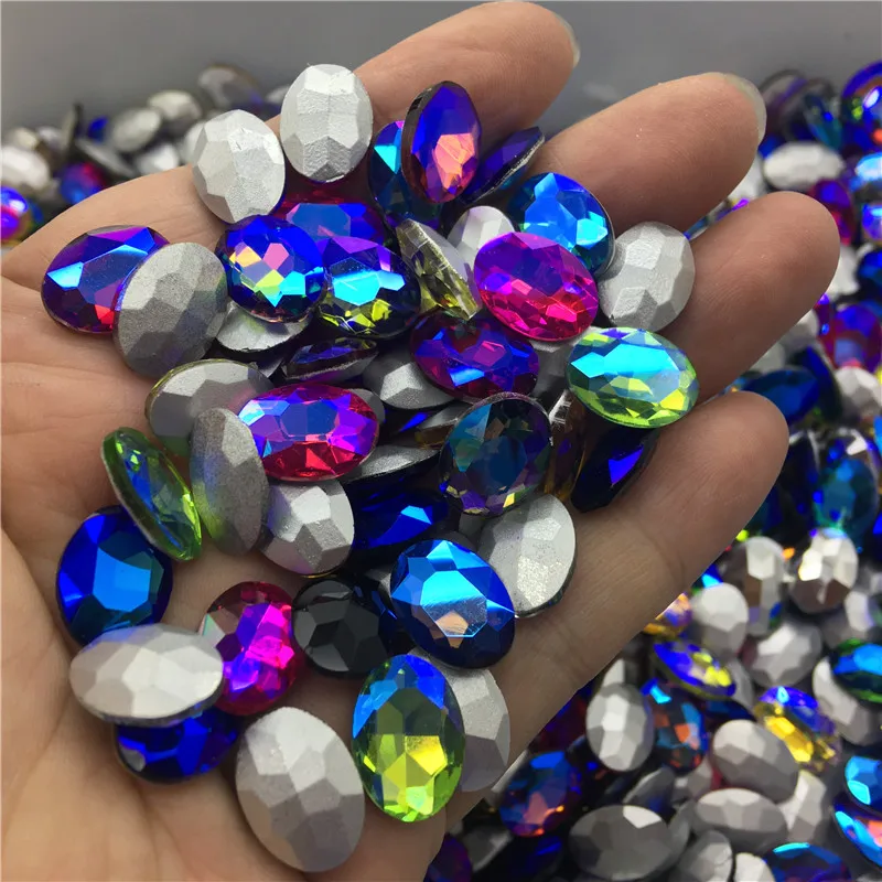 

TopStone AB Colors 13x18mm Glass Crystal Oval Rhinestone Pointed back fancy stone DIY Garment Stones