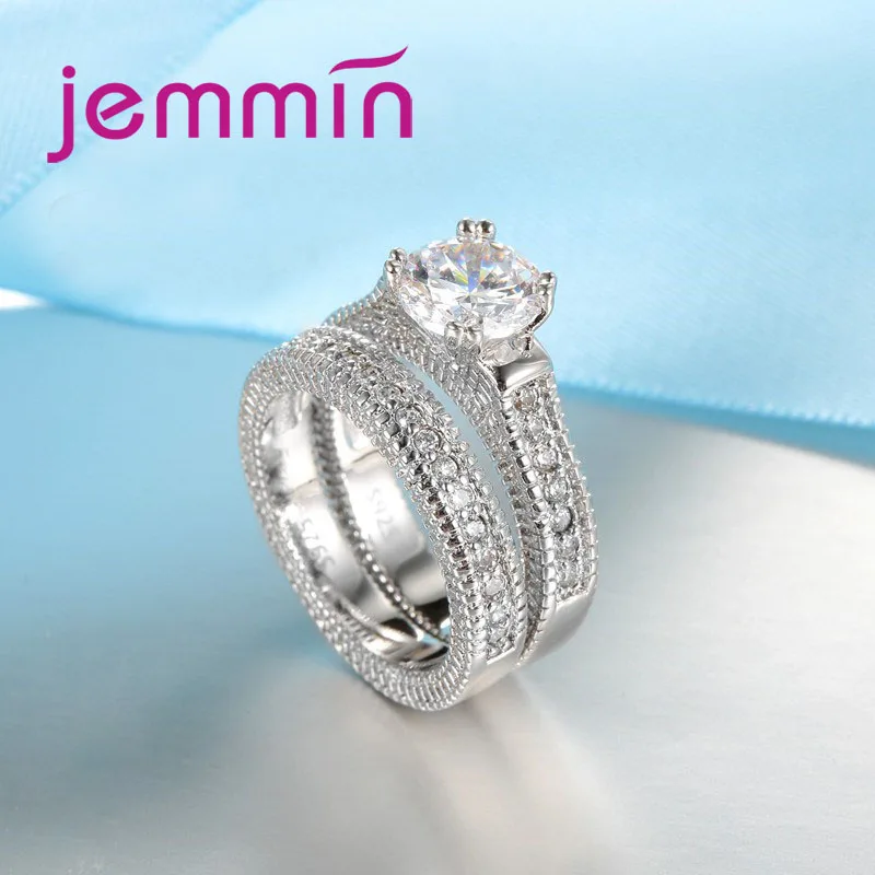 Jemmin роскошные белые свадебное обручальное кольцо комплект ювелирных изделий обещание свадебное фианитовое кольца для Для женщин