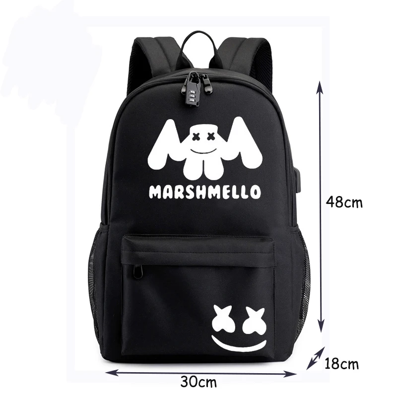 BOZMD DJ Marshmello Backpack For School Boys Girls Student School Bag Anti-theft Usb Men Luminous Backpack Anti-thft Usb Bag