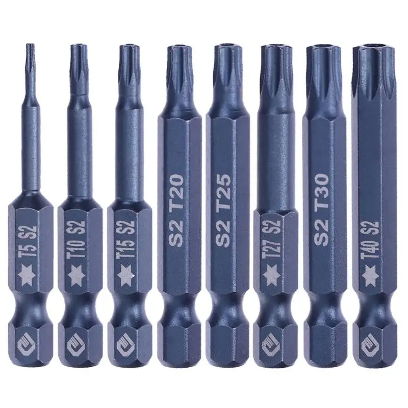 

10pcs Set 1/4in Hex Shank 50mm/1.9" Magnetic Torx Alloy steel Electric Screwdriver Bits w/ Hole T6/T10/T15/T20/T25/T27/T30/T40