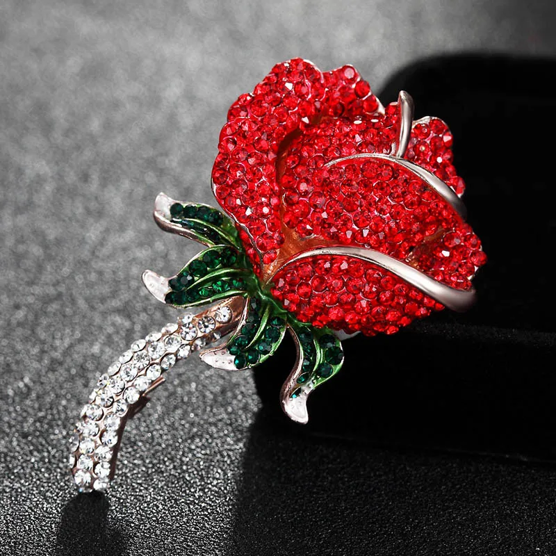 Red Pink Rose Flower Brooch For Women Best Wedding Bridal Jewelry Fashion Crystal Brooch