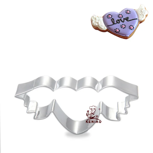 Металл, сердечки, резак для печенья, Крыло ангела, День Святого Валентина, инструмент для украшения торта, вечерние формы для выпечки, оборудование для выпечки 8097