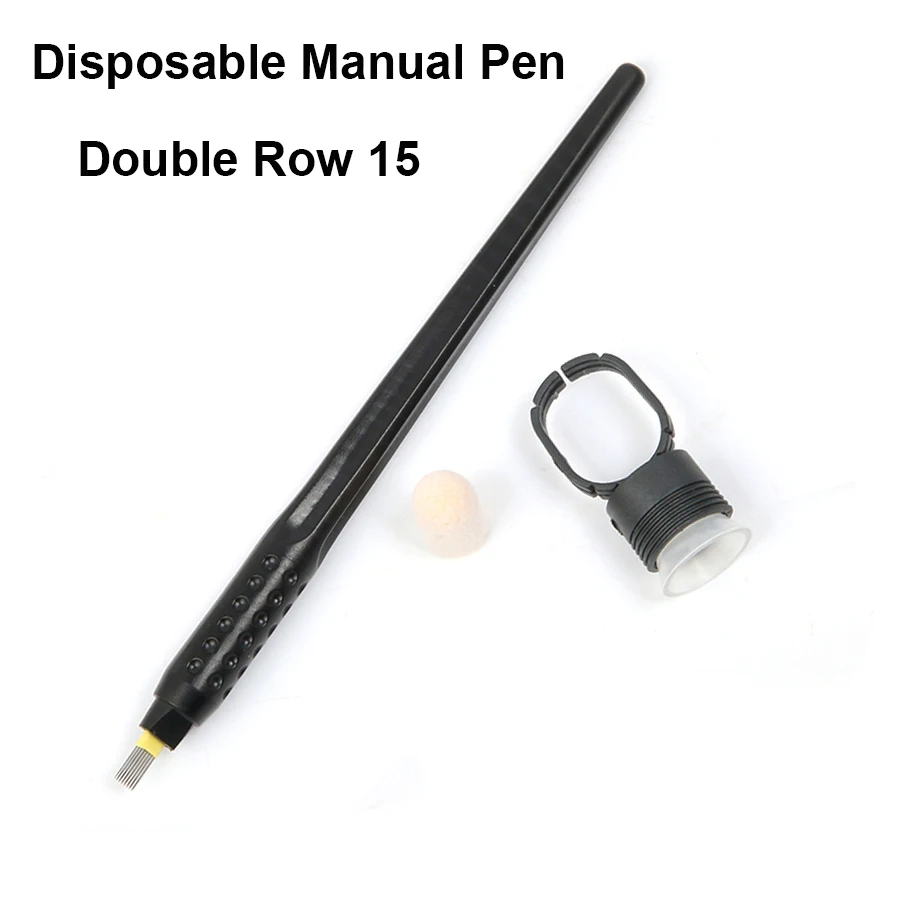 

New 5pcs Disposable Microblading Pen with Doublw Row 15 Lamina Tebori Tattoo Manual Pen Eyebrow Pen with Sponge Ring Cup