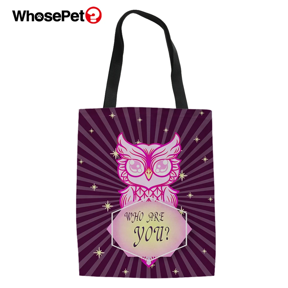 

WHOSEPET Kawaii Cat and Owl Print Pattern Female Fashion Canvas Linen Bags Large Capacity Handbags Teenager Casual Shoulder Tote