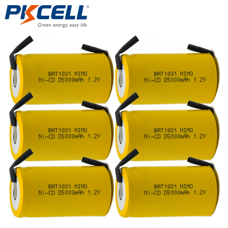 6pcs/lot PKCELL NiCd D size 5000mAh High Capacity Rechargeable Ni Cd
