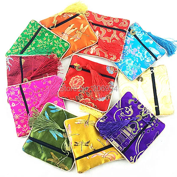 

Wholesale Chinese wind brocade Silk xiao-he package Silk copper wallet national features gifts 5pc/lot (many color mixture)