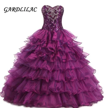 

2019 New Sweetheart Purple Quinceanera Dresses Organza Sweet 16 dresses Debutante Ball Gown Long Prom Dresses