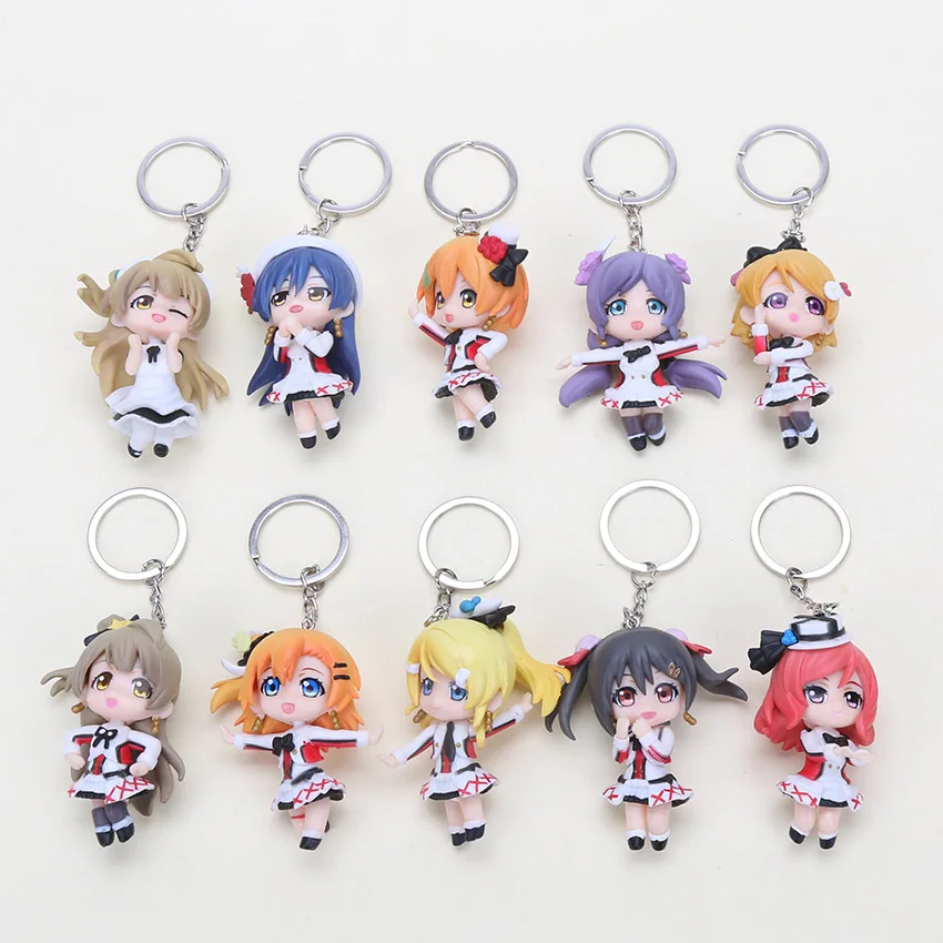 

10pcs/Set LoveLive! Keychain School idol Project Kotori Nico Eli Rin Umi Maki Nishikino Kotori Minami Key Chain Figure Toys