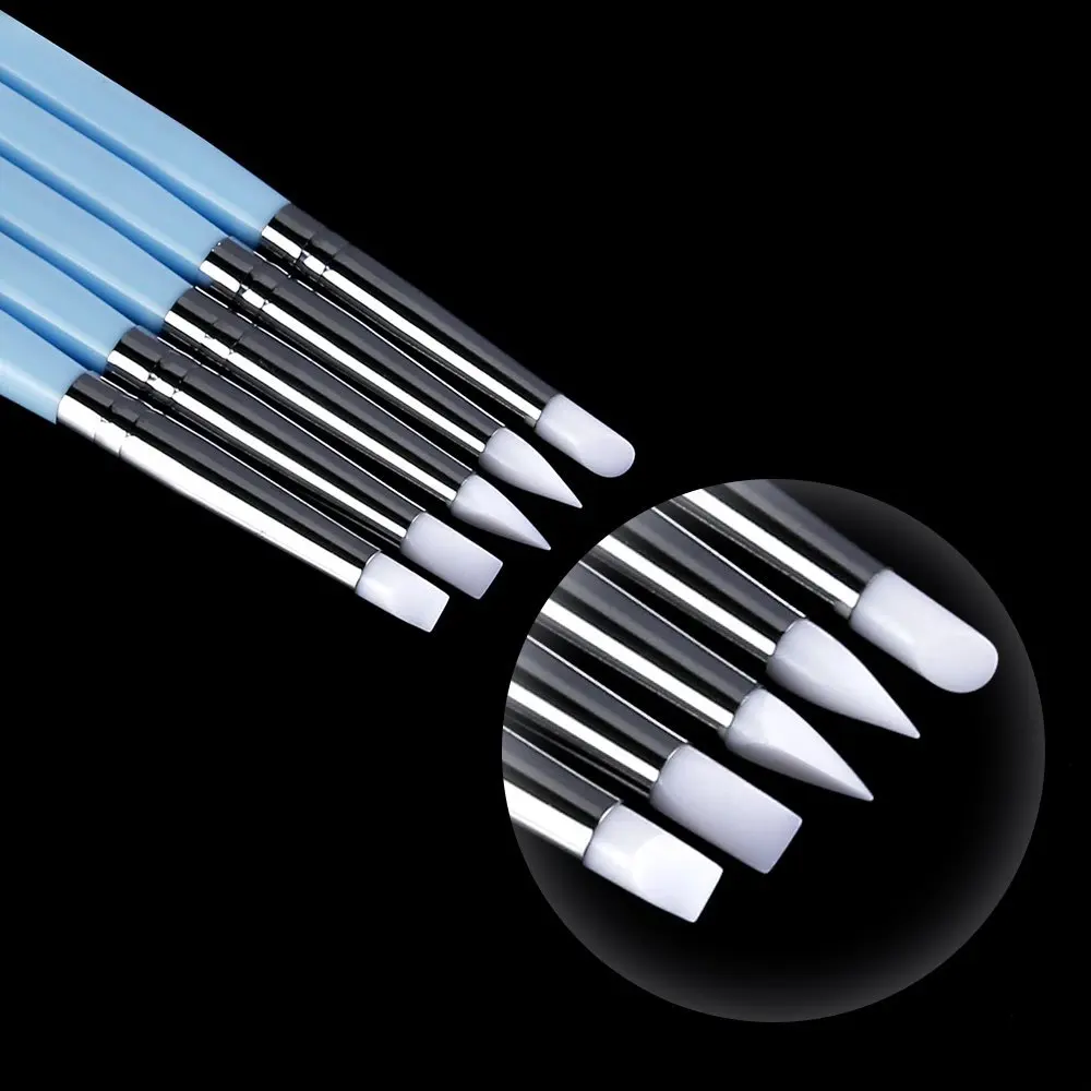 5pcs Clay Sculpture Tools Double Indentation Silicone Pen Embossed Nail Art Tools