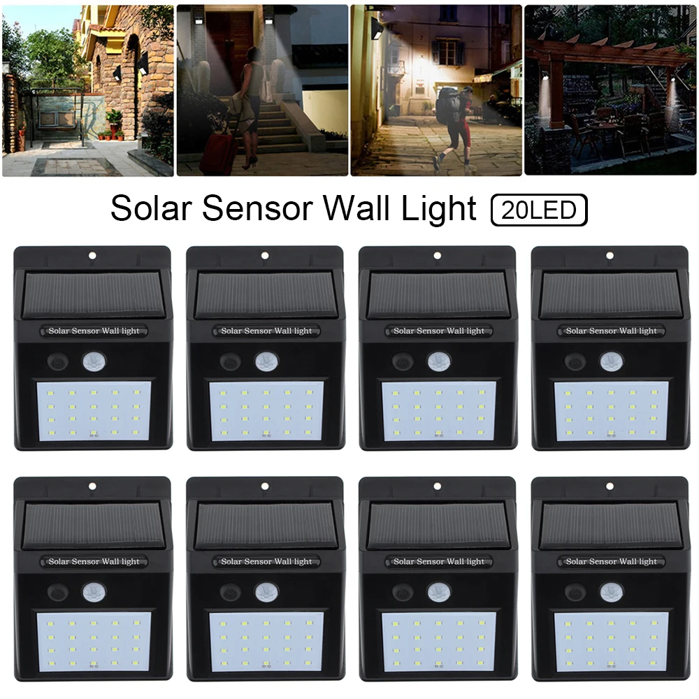 

Durable Outdoor Waterproof 20 LED Rechargeable Solar Power PIR Motion Sensor Wall Light for Garden / Yard / Driveway