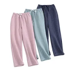 100% хлопок акваланг ткань сна низ для женщин стеганая пижама брюки для девочек зимние теплые модные в полоску домашние