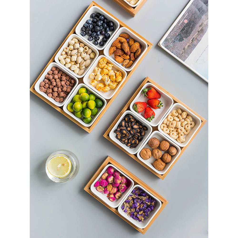 Baratos MDZF SWEETHOME plato de aperitivos de cerámica plato de postre bandeja de fruta seca bandeja de aperitivos plato de fruta cuadrado recipientes para aperitivos con palés de madera