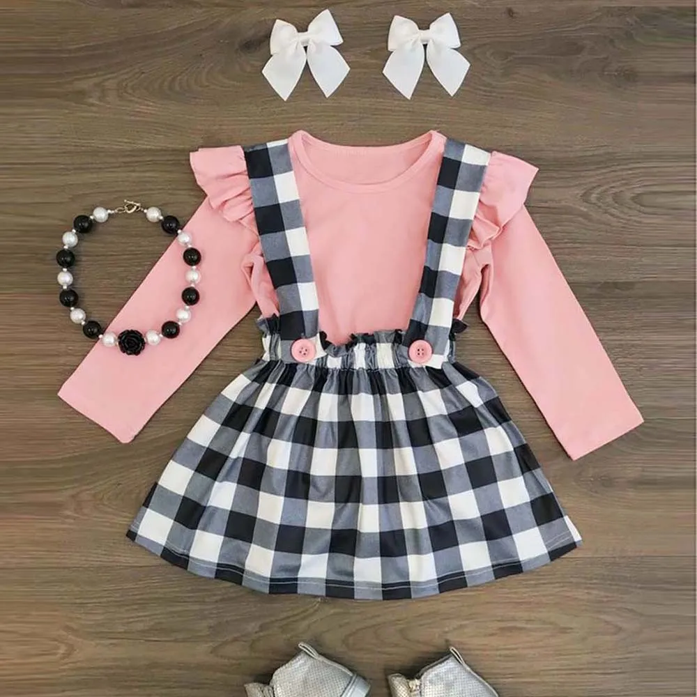 

2018 winter girls Baby Toddler Girls Skirt Lace Pattern + T-Shirt Long Sleeve Ruffle Dress Set girls dress pink dresses for girl