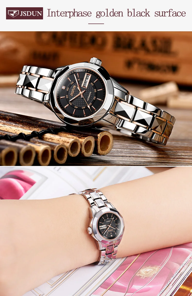 JSDUN Брендовые Часы женские Автоматические часы модные роскошные механические часы сапфир водонепроницаемые светящиеся спортивные повседневные наручные часы