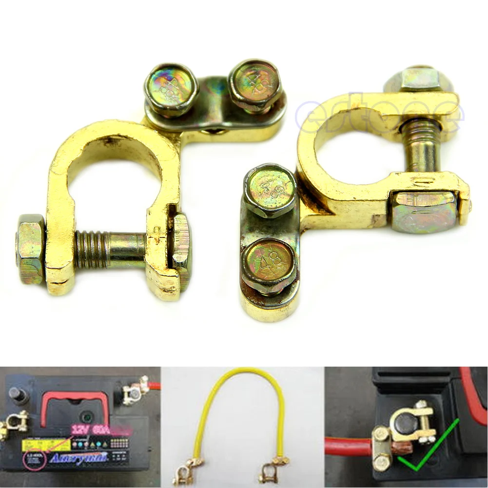 

New 2Pcs Replacement Auto Car Battery Terminal Clamp Clips Brass Connector