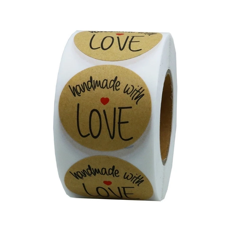 

500pcs Inch Round Natural Kraft Handmade with Love Stickers Thank You Stickers for Wedding Party Decorations Sticker Accessories