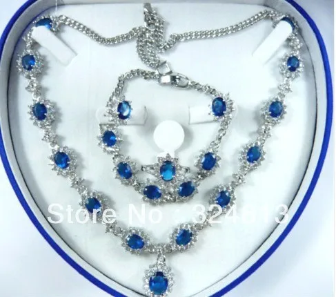 HOT SELL - Bridal Fashion Jewellery Women Set blue Zirconia Necklace Earring Ring Bracelet -Top quality free shipping