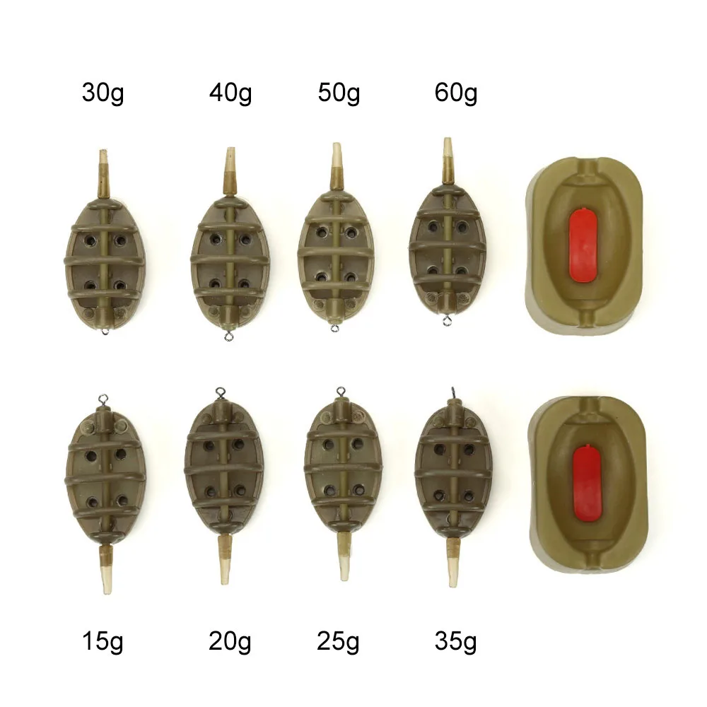 DONQL Инлайн метод Карп Рыболовные катушки, рыболовные катушки 4 кормушки для пресс-форм Набор 15/20/25/35g 30/40/50/60 г Карп Рыболовный грузик из свинца приманки держатель