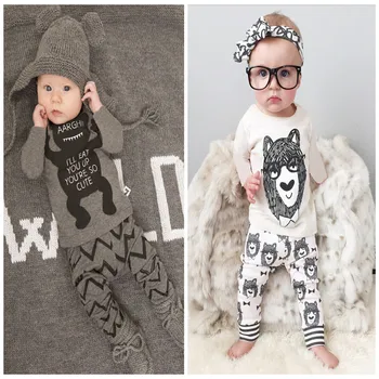 

vestido cute Little Monster print baby boy/girls sets children blouse + pants set 0-2 toddler baby clothing