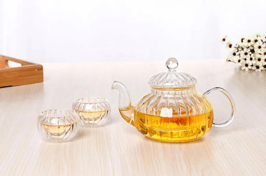 6 шт./партия в стиле тыквы, двухслойная стеклянная прозрачная маленькая чайная чашка с изоляцией, чайная чашка кунг-фу, аксессуары, чайные чашки, инструменты