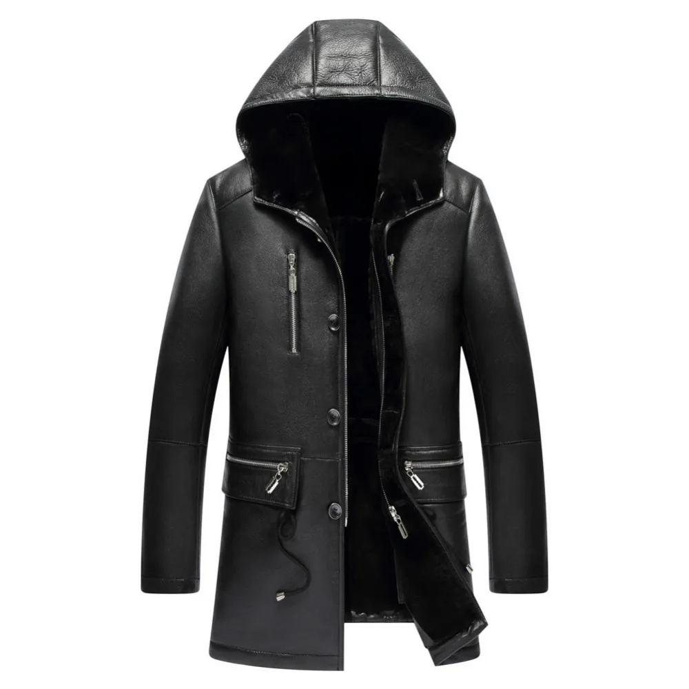 Men's Fur Coat Menfolk Shearling Jacket Winter Warm Hooded Parka ...