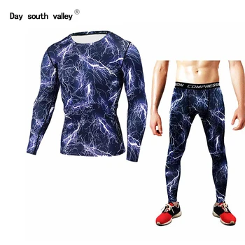

lightning Mens Set Compression Base Layer Weight Lifting Fitness Tight MMA Rashguard tracksuit for men Tops T-shirt camouflage