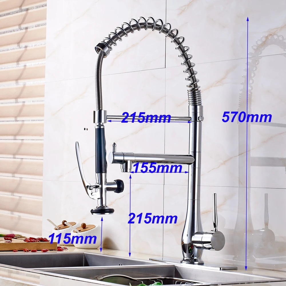 

Newly Arrival Chrome Polish Deck Mounted Spring Dual Spouts Kitchen Faucet Mixer Tap One Handle
