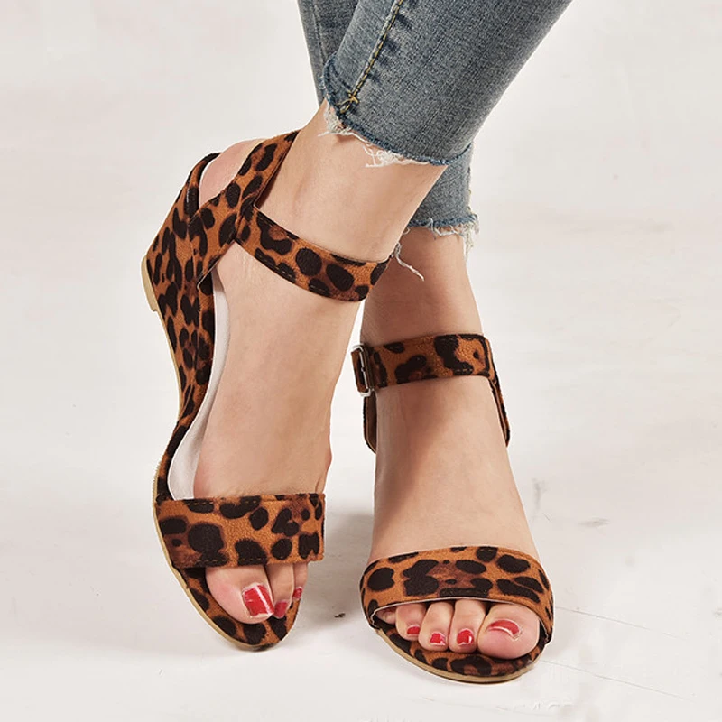 HEE GRAND Sandals Summer Shoes Platform Shoes Woman Mid Heel Leopard ...