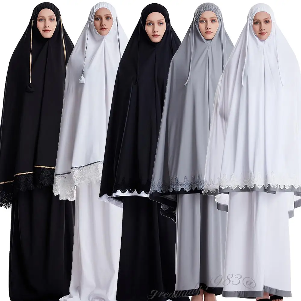 

Ramadan Women 2 Piece Muslim Prayer Set Khimar Abaya Overhead Hijab+Skirt Full Cover Islam Clothing Middle East Worship Service