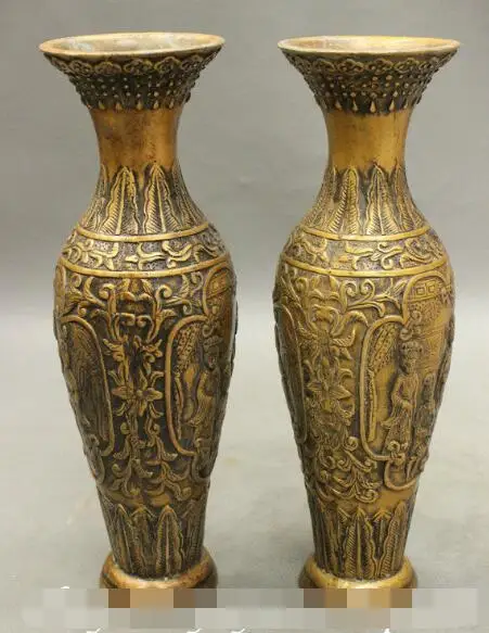 

S3736 9" Chinese FengShui Bronze Dyansty Palace 4 Beauty Belle Statue Pot Vase Pair discount 30% (C0324)