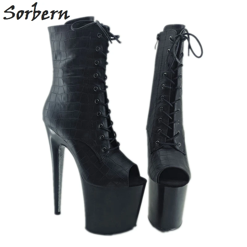 

Sorbern Crocodile Women Boots Ankle High Open Toe Mix Color 15Cm 17Cm 20Cm Dance Heels Sexy Fetish Boot Drag Queen Shoe Big Size