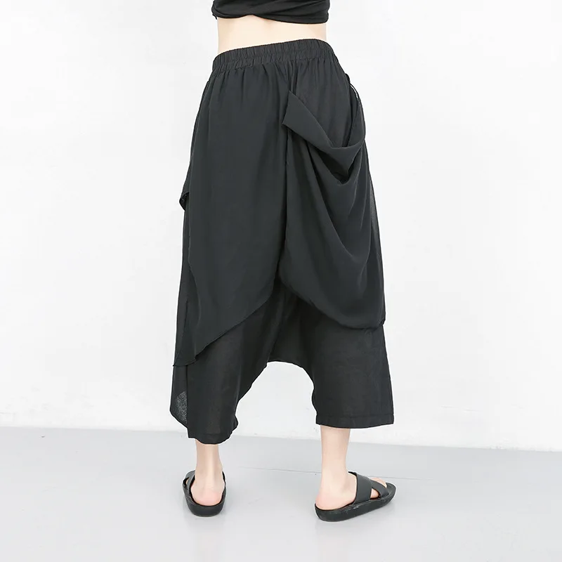 Корейский стиль, Женские однотонные Длинные шаровары цвета хаки, длина по щиколотку, эластичная талия, женские повседневные свободные штаны в стиле хиппи, брюки J520
