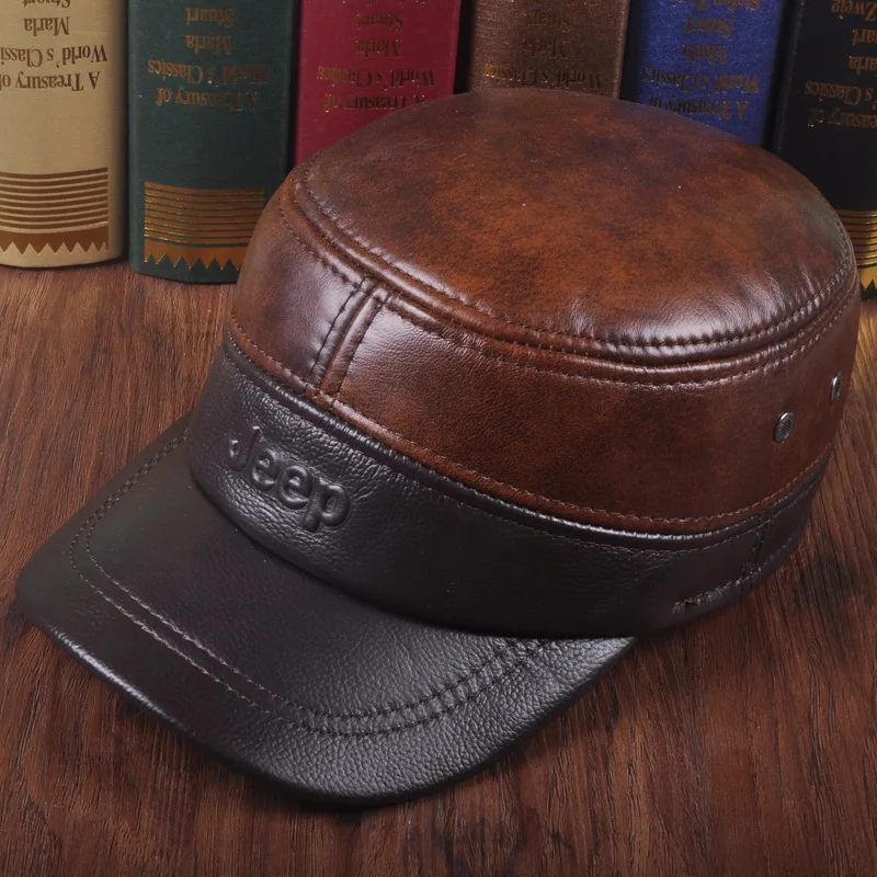 Prix pour Marque de haute qualité peau de Vache Véritable En Cuir baseball chapeau hommes et femmes automne hiver casual os Oreille capuchon de protection Prix pour Marque de haute qualité peau de Vache Véritable En Cuir baseball chapeau hommes et femmes automne hiver casual os Oreille capuchon de protection