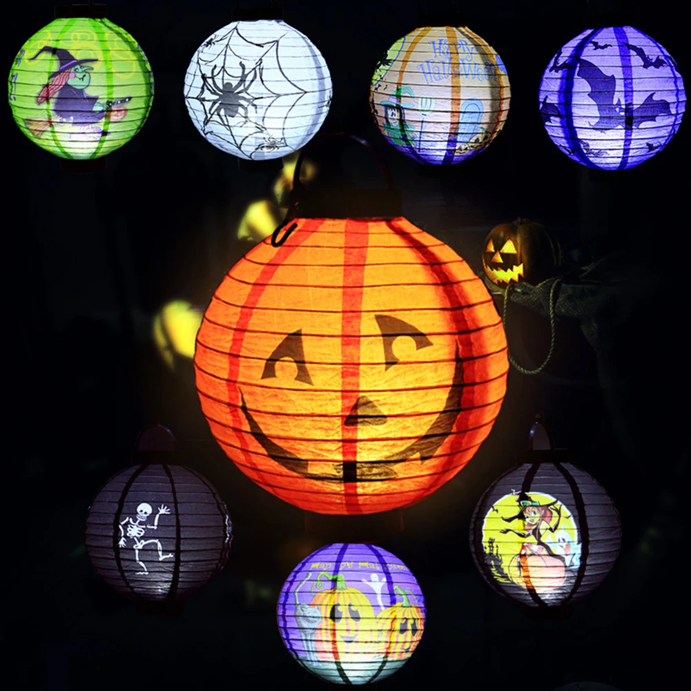 pack of 8 halloween decorations paper lanterns with led light skeletonbatswitch